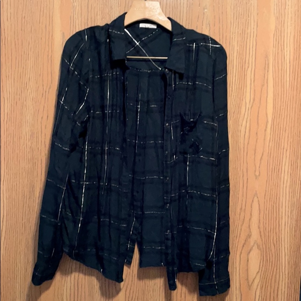 Maurices plaid blouse with silver thread large